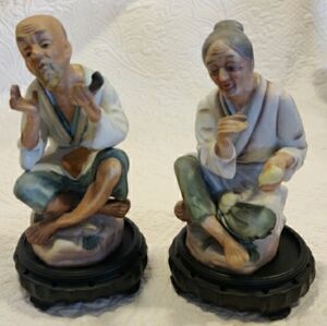 Set Vintage Ardco Porcelain Asian  Oriental Man Woman W Base Made In Japan 1950s